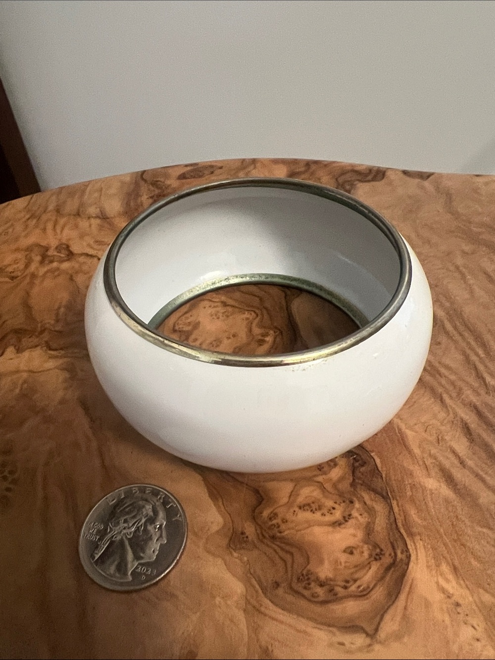 Vintage White Enamel Bracelet Bangle with Silver-Tone Trim: Chunky!